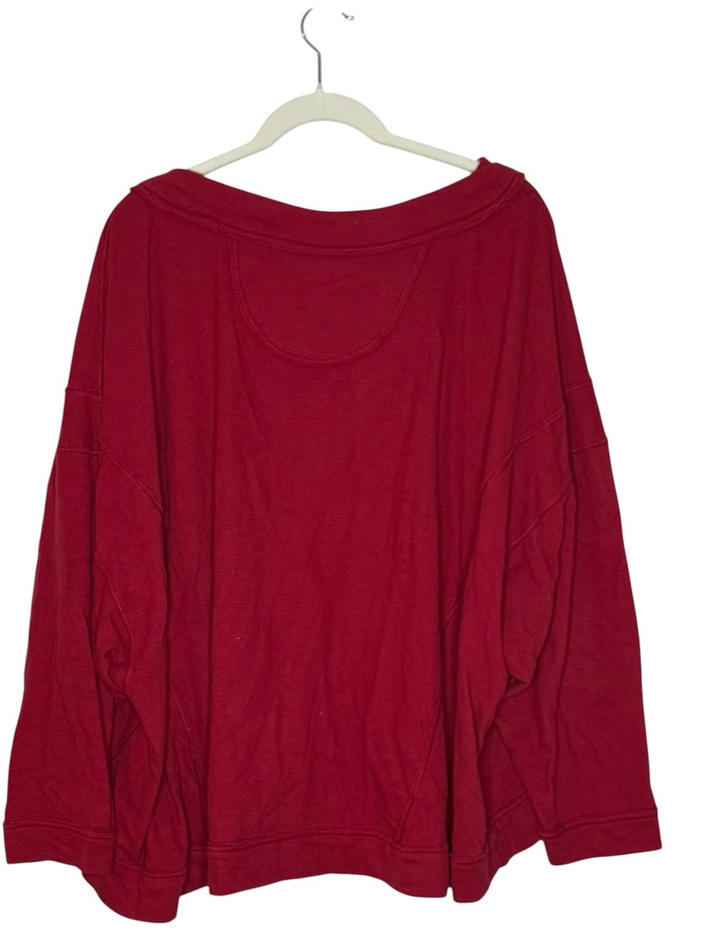 Free People Staycation V-Neck Pullover Lounge Top Sweatshirt L Cherry Red 🍒 - Picture 7 of 11
